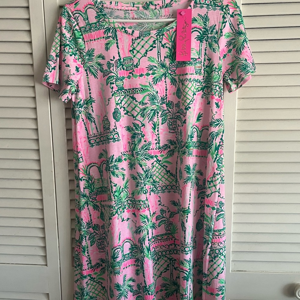 Lily Pulitzer Pink and Green Tropical Print Dress.  Gift Box and Bag included